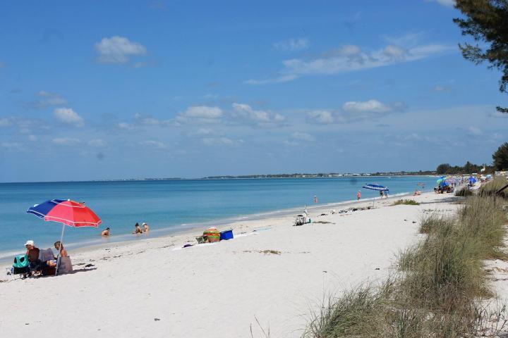 a group of people sitting at a beach