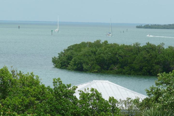 a boat on a lake next to a body of water