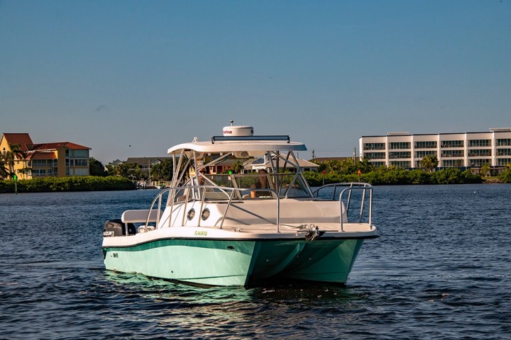 a small boat in a large body of water