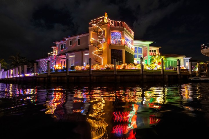 a lit up city at night